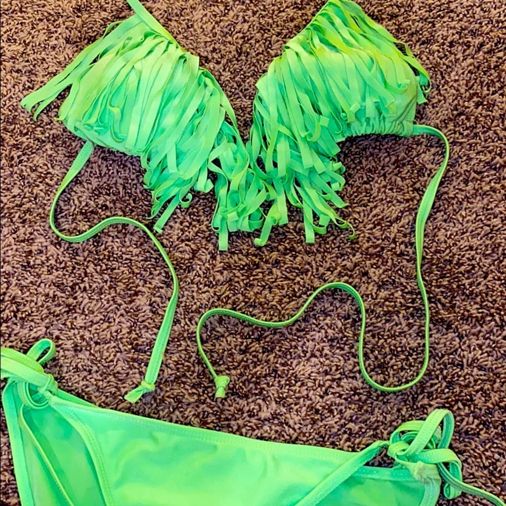 Lime Green Fringe Bikini 👙
